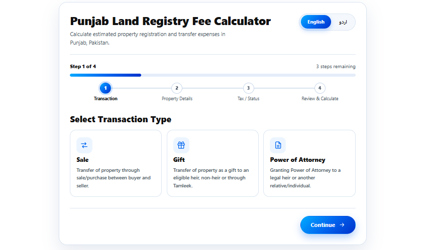 How to calculate registry cost in Punjab: choosing sale, gift or power of attorney in the ud2ools calculator