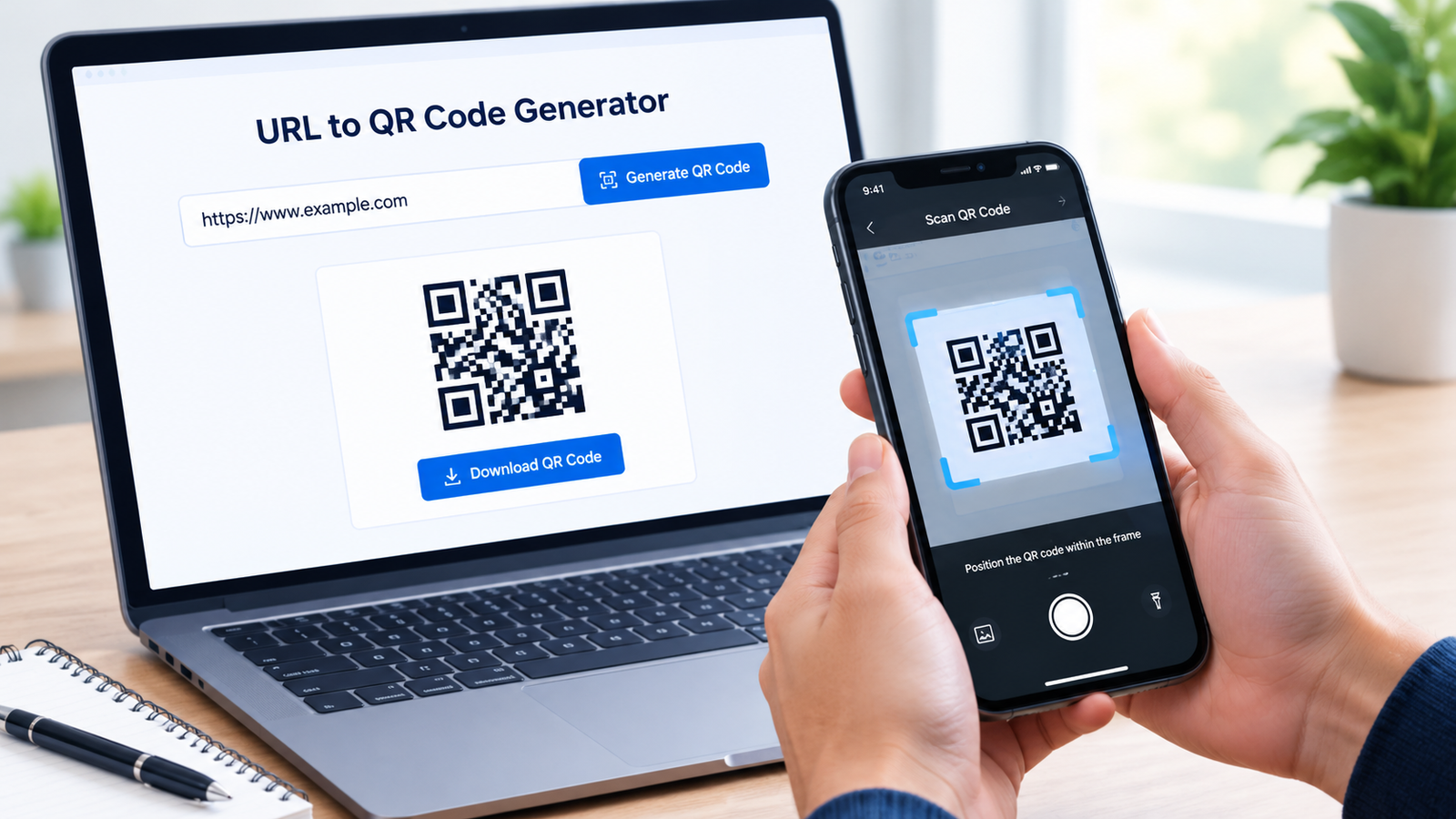 Scanning a QR code with a phone camera to open the linked website